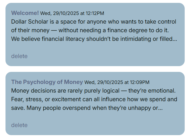 Posts without delete icon